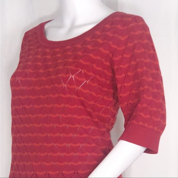 4 Funky Flavours Red & Orange Stripes Scoop Neck Open Knit Diamond Sweater SzXS - Picture 8 of 16